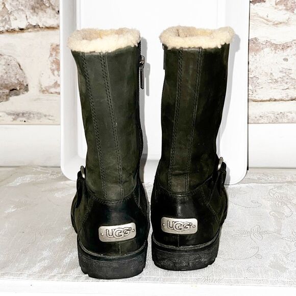 Ugg Chantay womens nubuck Biker Style Shearling Lined Winter boots Black Sz 6.5 - Picture 4 of 7